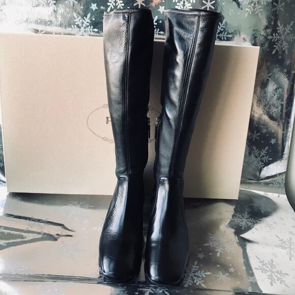 NEW Prada Women heeled leather Boots Black   Size 38.5 Made in Italy  New w Box - Picture 3 of 16